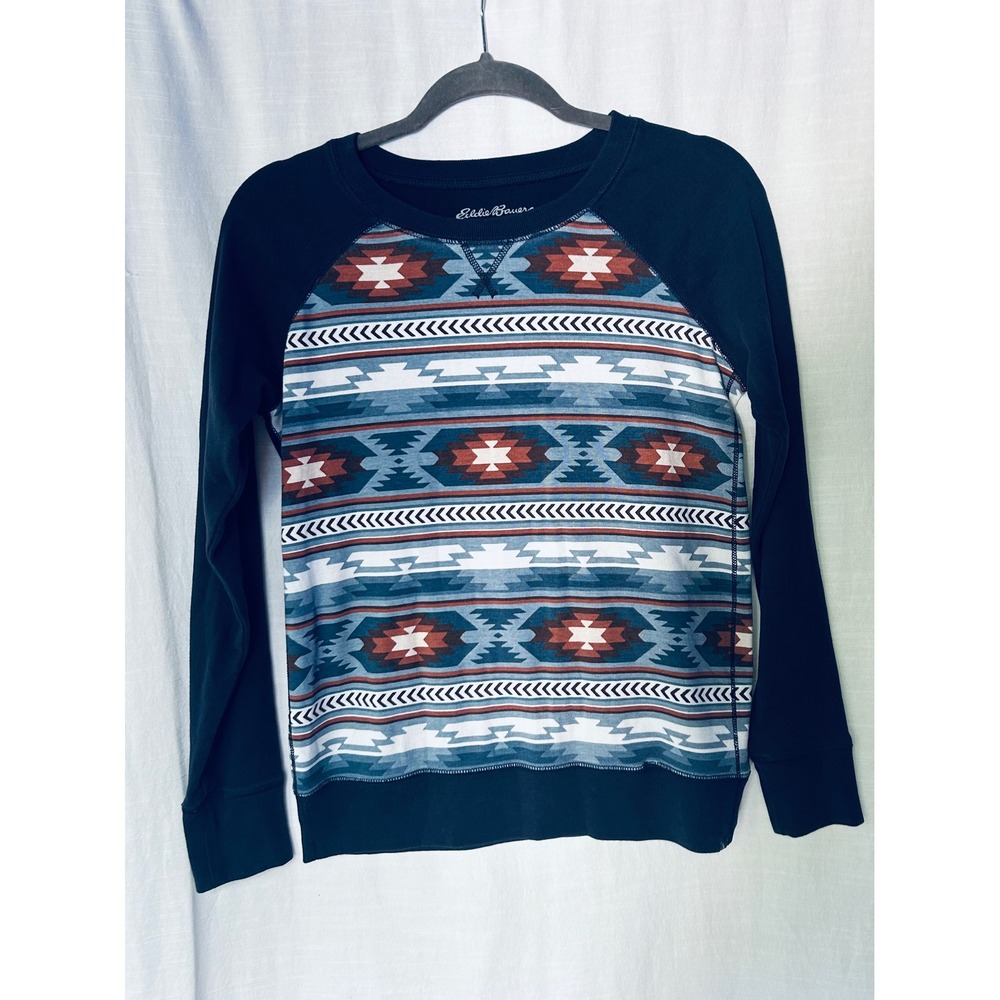 Eddie Bauer Y2K Legendwash Sweatshirt Womens Small Southwestern Aztec Pullover
